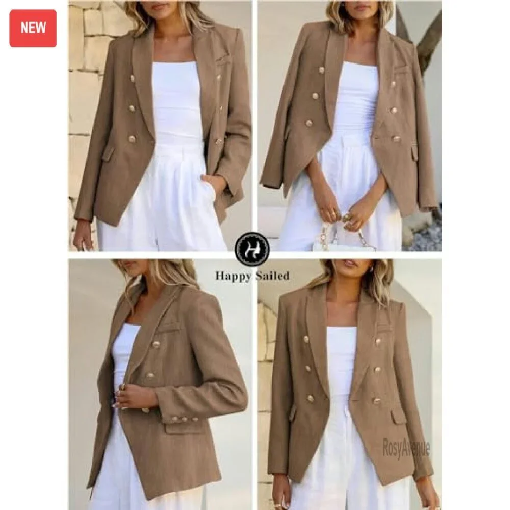 Tweed Blazer Double Breasted Long Sleeve Open Front Work Office - Picture 7 of 8